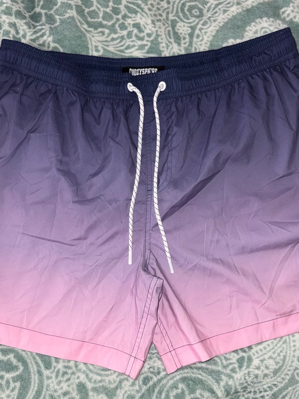 Men's Ombre Purple to Pink Swim Trunks with Drawstring